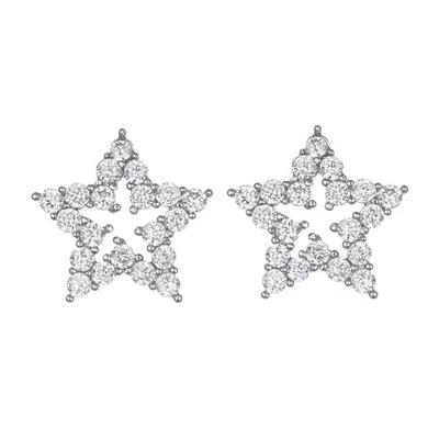 Elegant Copper-Plated White Gold Stud Earrings with Zirconia Five-Pointed Star and Micro-Inlaid Diamonds