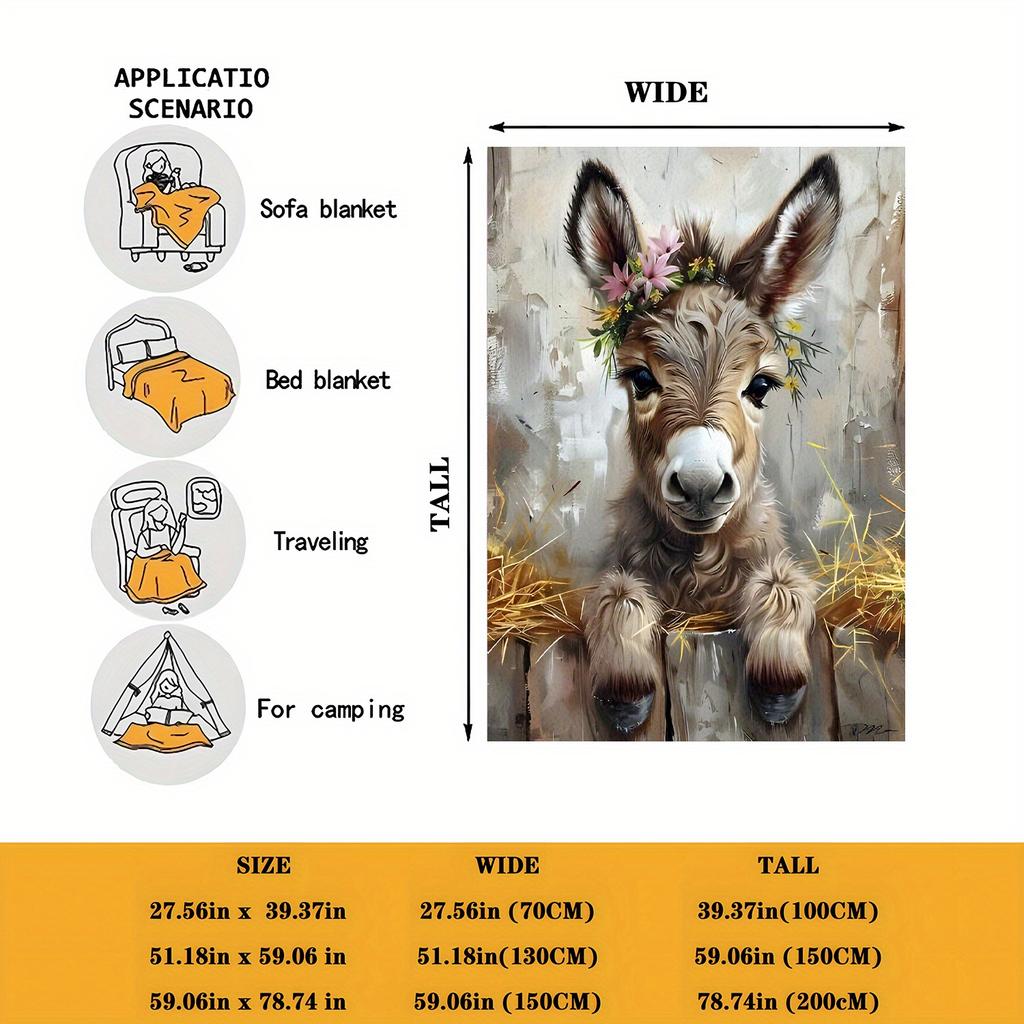 A Versatile Holiday Gift, This Modern-Style Fleece Blanket Features a Donkey Print, Offering Softness And Warmth for Winter, Suitable for Al