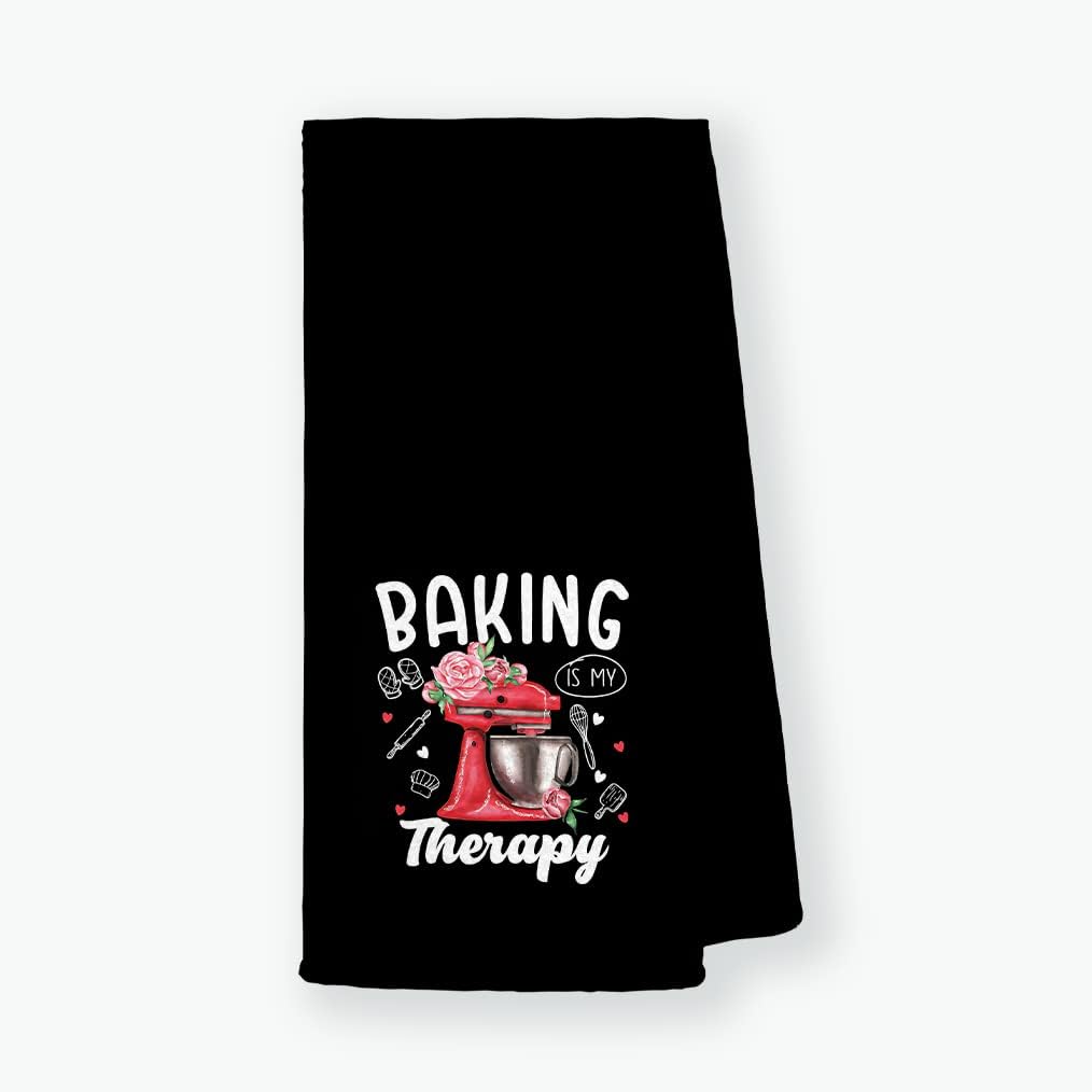 Baking is My Therapy Kitchen Towels Dishcloths 24 x16 ,Baking Floral Mixer Tea Towels Dish Towels Hand Towels,Gifts for Bakers Baking Lovers Girls Baking Lover