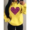 Pink Leopard Print Heart Printing Hoody Women Fashion Oversized Hoodie Pullover Autumn Fleece Clothes