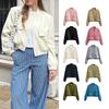 Damen Unifarbene Stehkragen Reißverschluss Jacke Lässige Langarmtaschen Dekor Cropped Bomberjacke Streetwear