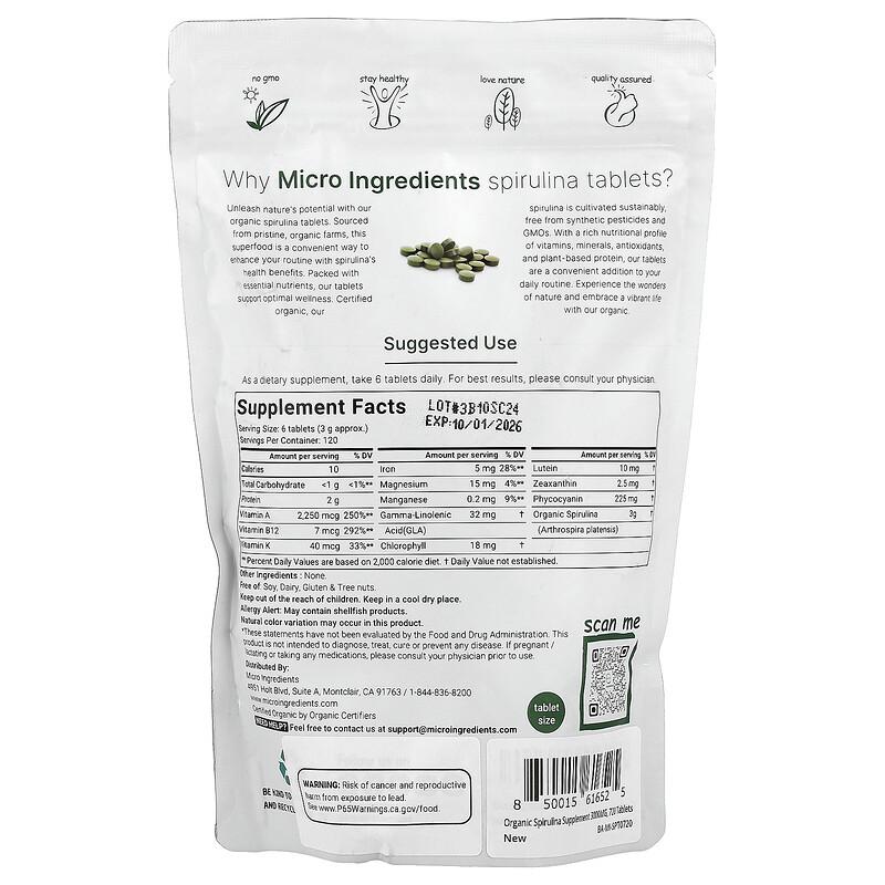Organic Spirulina, 720 Tablets