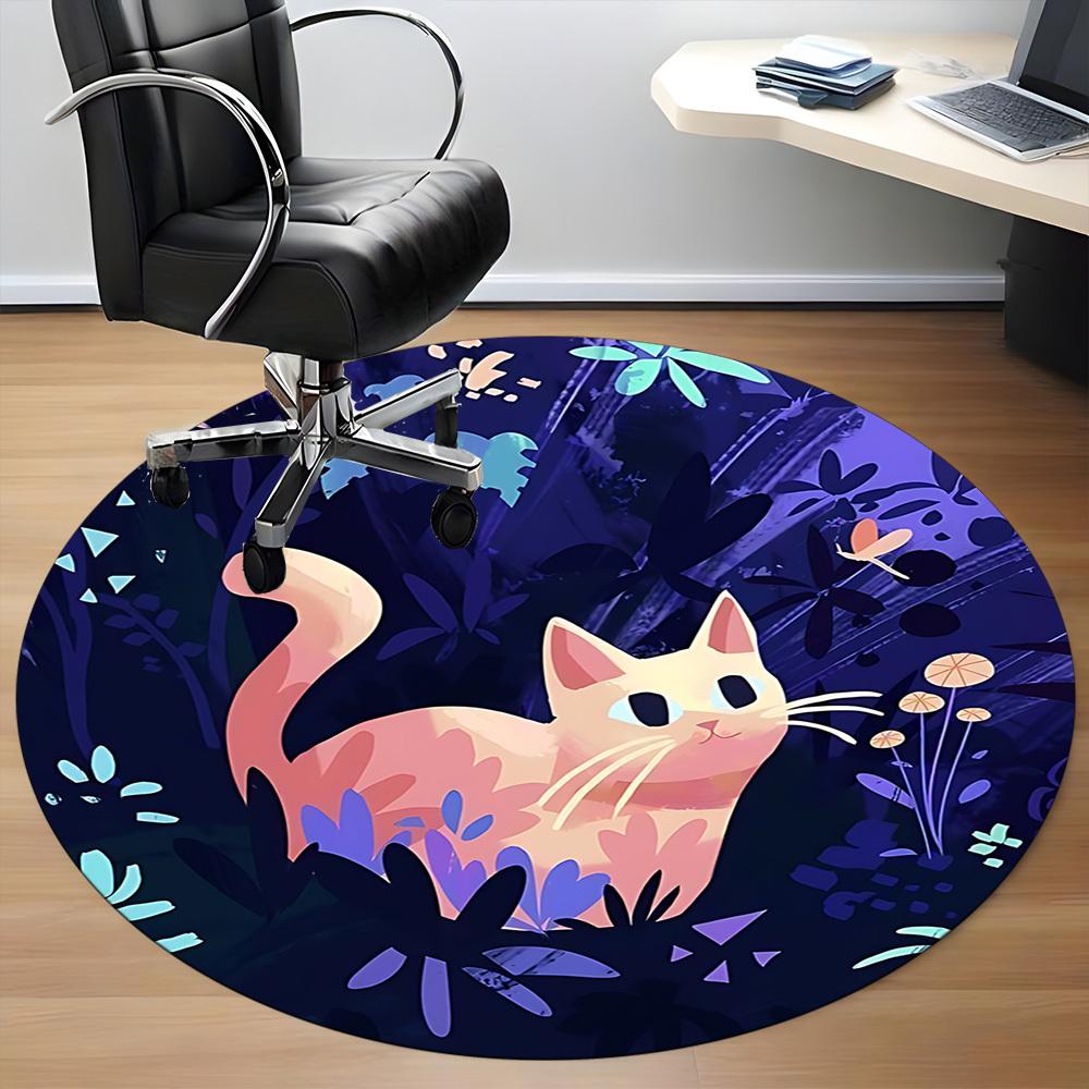 1pc Cat Garden Office Round Area Rug, Indoor Mat Suitable For Office, Under Office Chairs Bedroom Living Room Home Decor, Room Deco