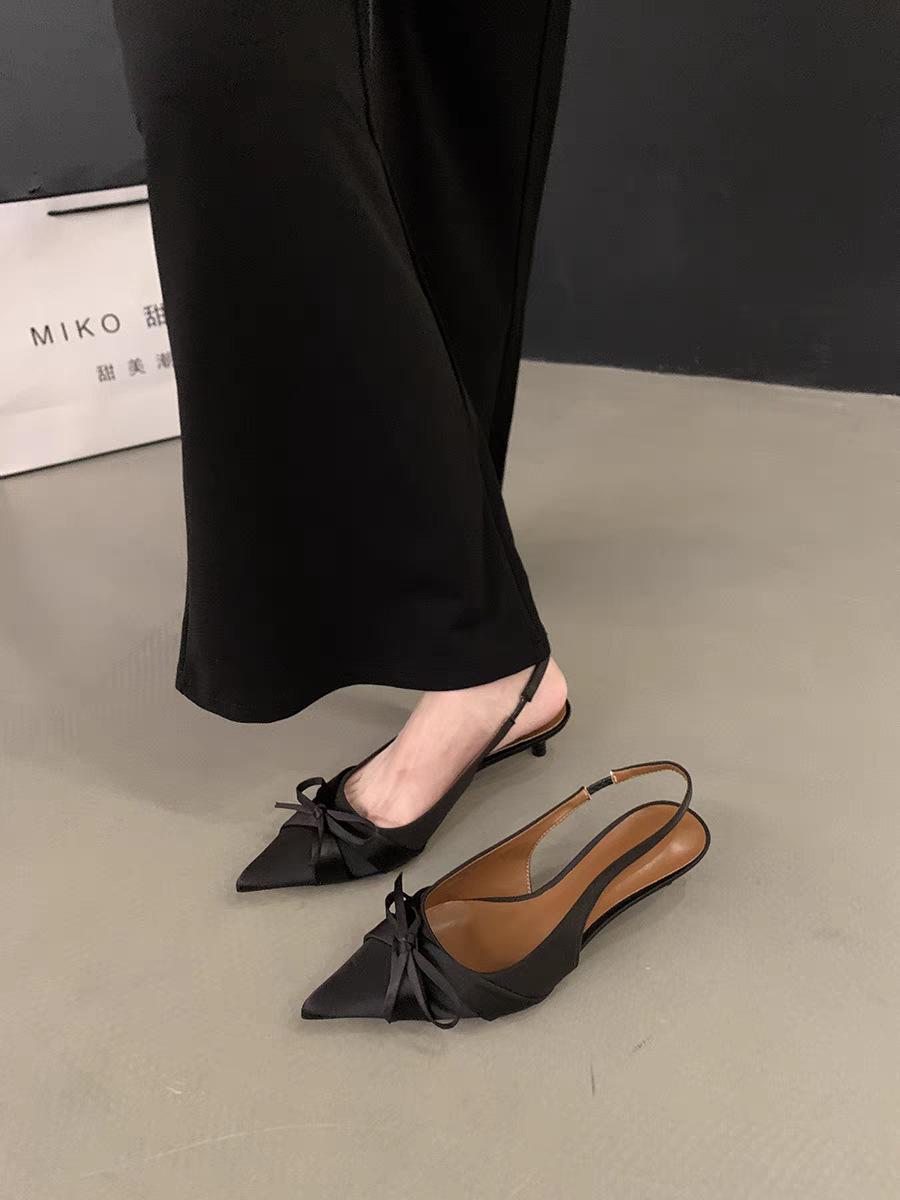 

Niche высокие каблуки женские туфли новые большие размеры французский темперамент элегантный бант заостренный нос легкий рот шпилька босоножки 35 чёрный