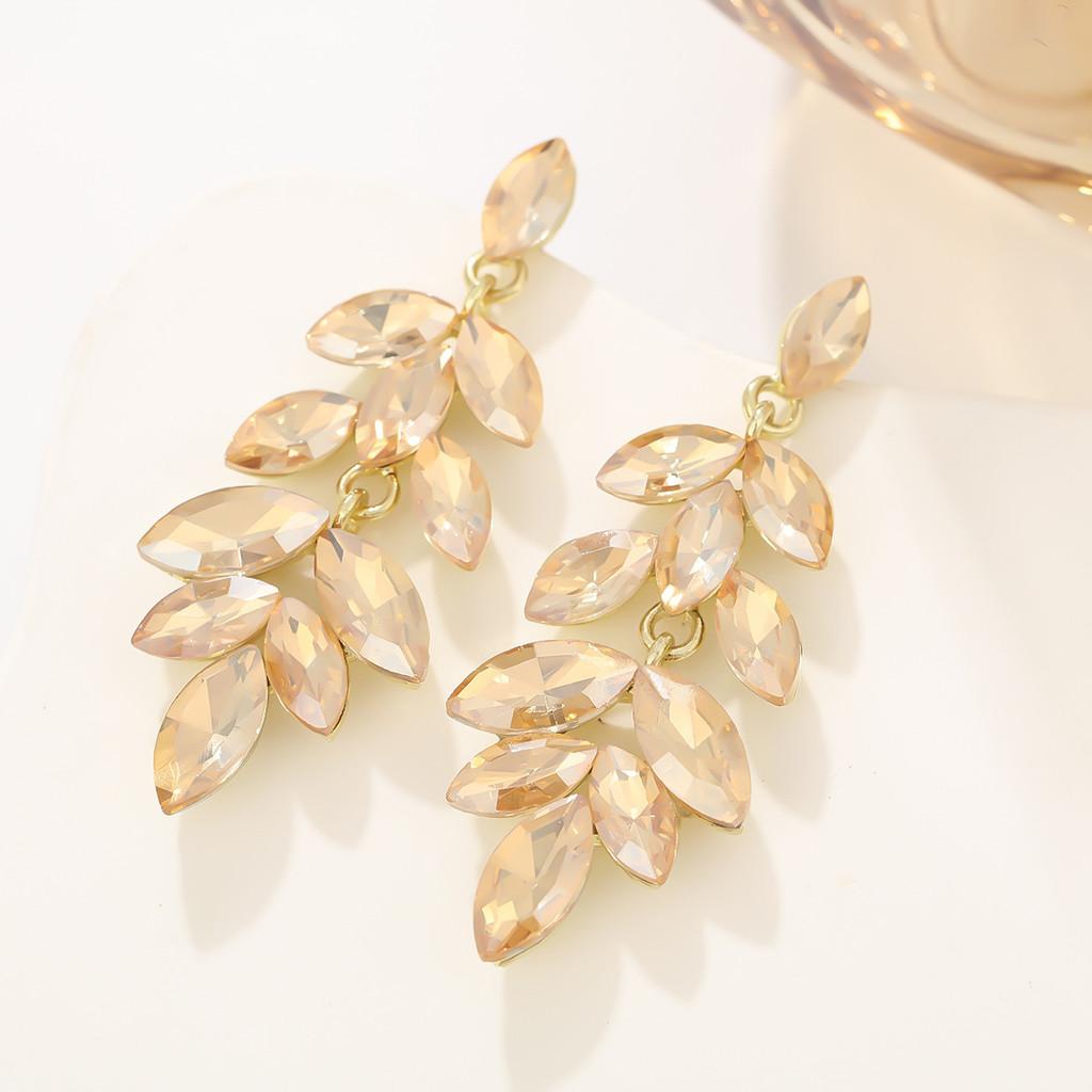 Geometric Alloy Drop Earrings With Leaf Design For Wedding And Bridal Celebrations