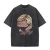 Rapper Chris Brown Breezy Big Face Grafik Vintage gewaschenes T-Shirt Herren Damen Harajuku Rundhals Baumwolle Lässig Kurzarm T-Shirt