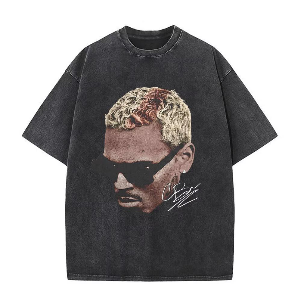 T-shirt Chris Brown Breezy Breezy Bowl XX Tour T-shirt Lavate Vintage Moda Uomo Hip Hop Manica Corta Streetwear