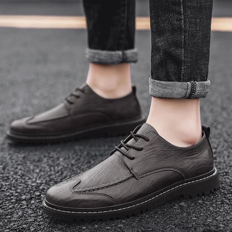 2025 New Fashion Men's Casual Leather Shoes Men's Business Formal Leather Shoes Retro Comfort Casual Men Shoes Zapatillas Hombre