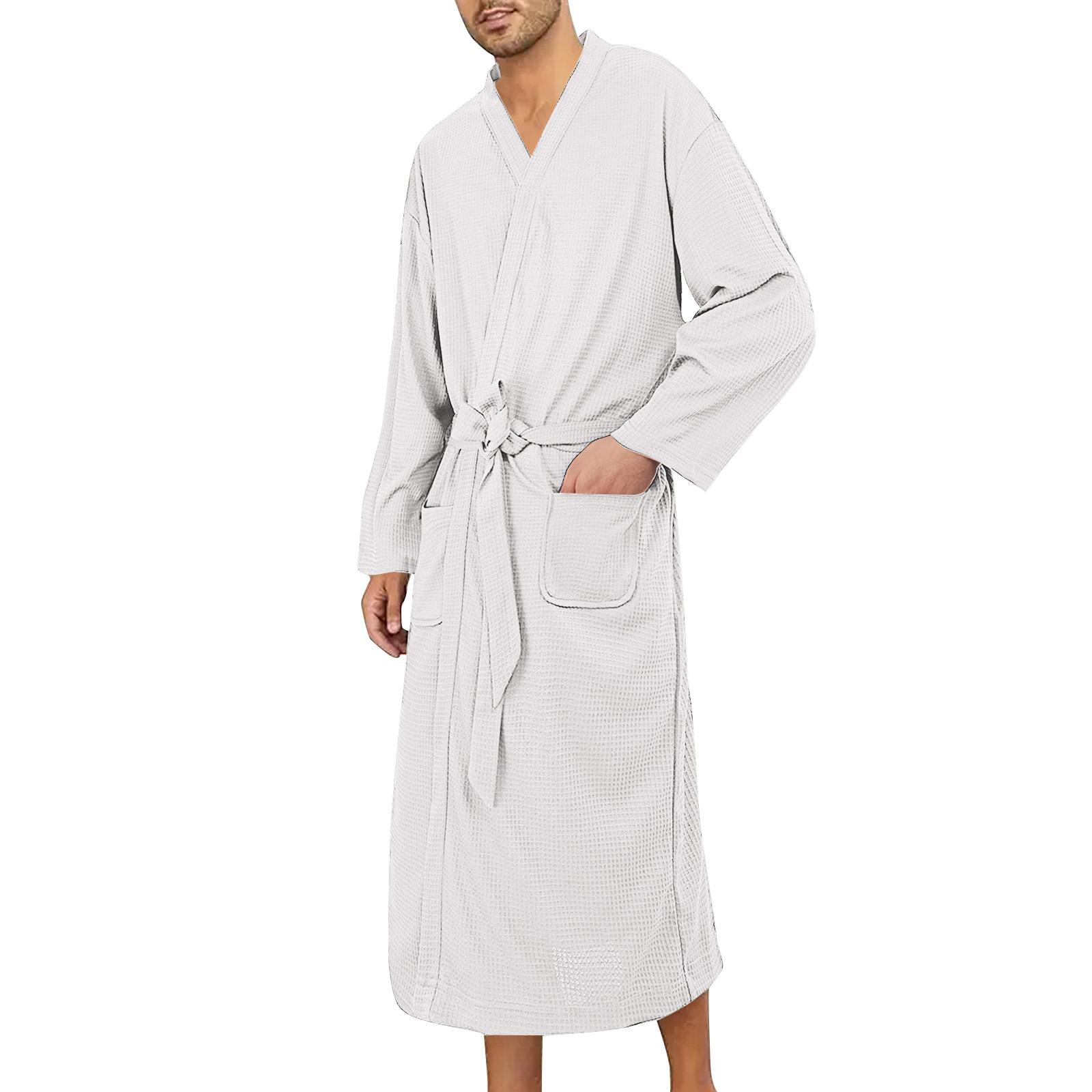 

Мужской однотонный халат Мужская повседневная модная тонкая ночная рубашка Парная домашняя одежда XL белый