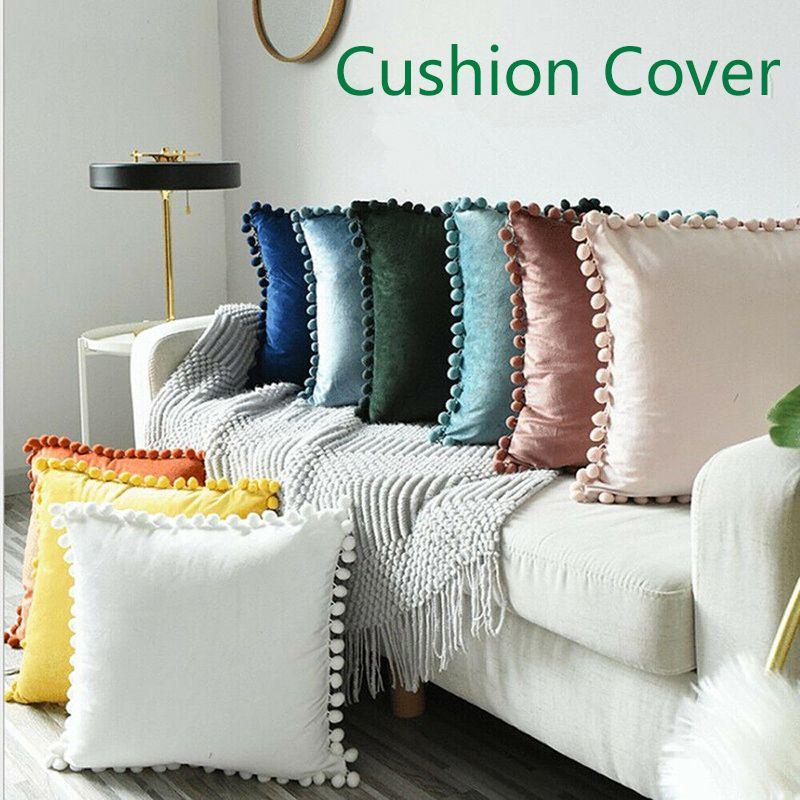 Luxurious 45x45cm Pom-poms Cushion Cover In Soft Velvet For Elegant Home Dcor