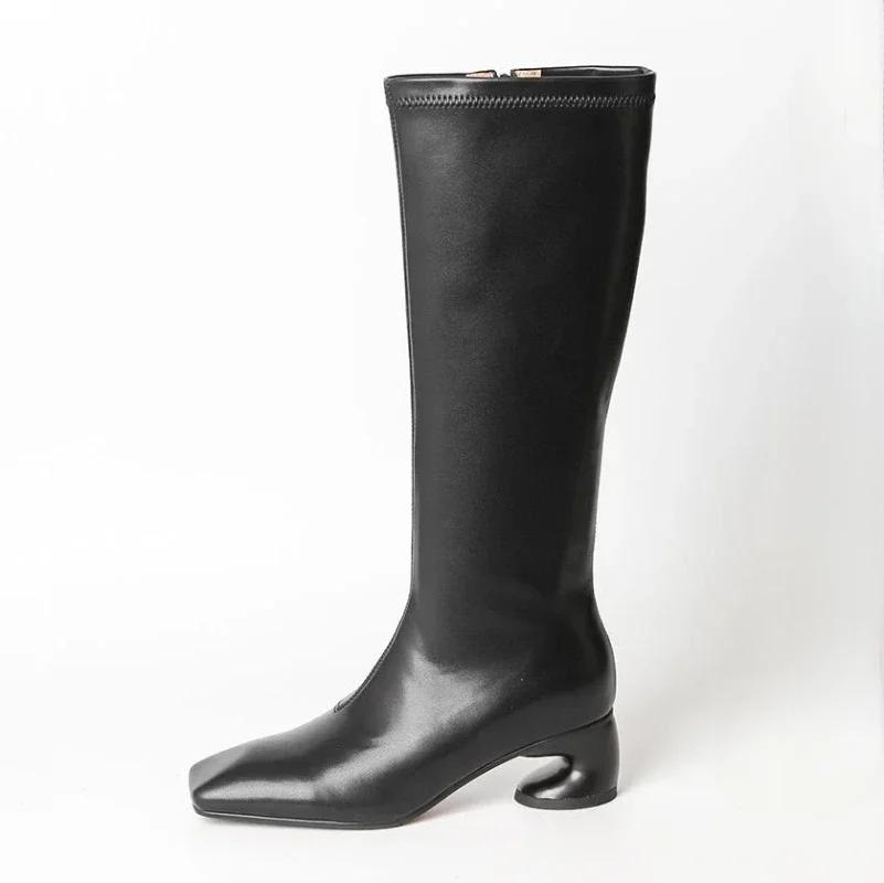 Fashion New 5cm Irregular Curved Heel Black Brown Long Boots European American Autumn Winter Fashion High Heels Women Knee High Boots