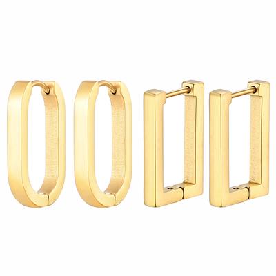 Fashion Stainless Steel Rectangle Hoop Earrings For Women Huggie Geometric Punk Hip Hop Unisex Jewelry Gold Silver Black Color