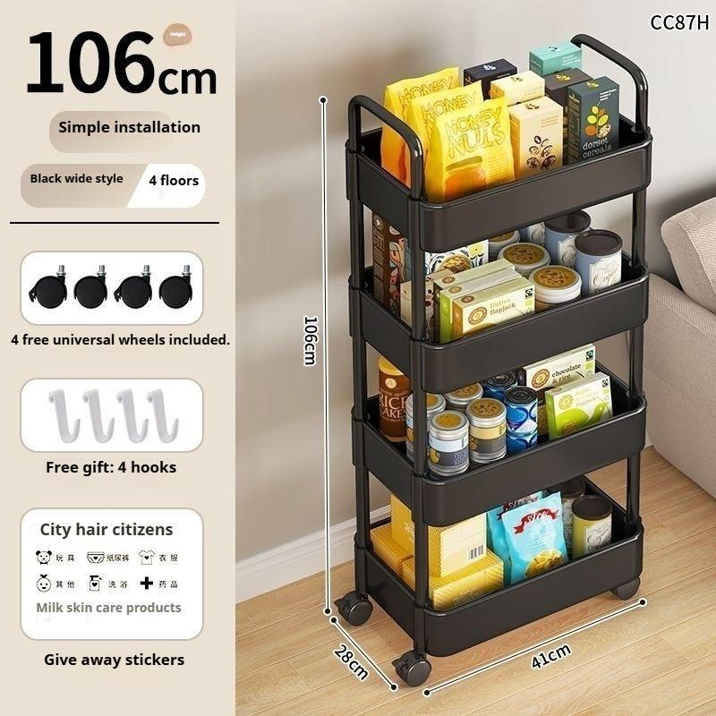 

Многоярусная мобильная стойка для хранения для ванной, кухни или спальни - напольная тележка-полка 2XL чёрный