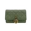 Didior Lady Dior Canage Lambskin Glycine Wallet Bifold Wallet Green Lambskin Women Used