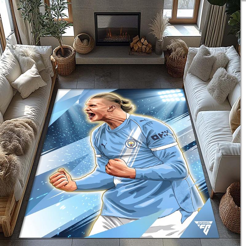 Erling Haaland Calcio Football Pattern Tappeto Morbido per Area Tappeto per Pavimento Interno Antiscivolo Tappetino Decorazione Sportiva per Camera da Letto