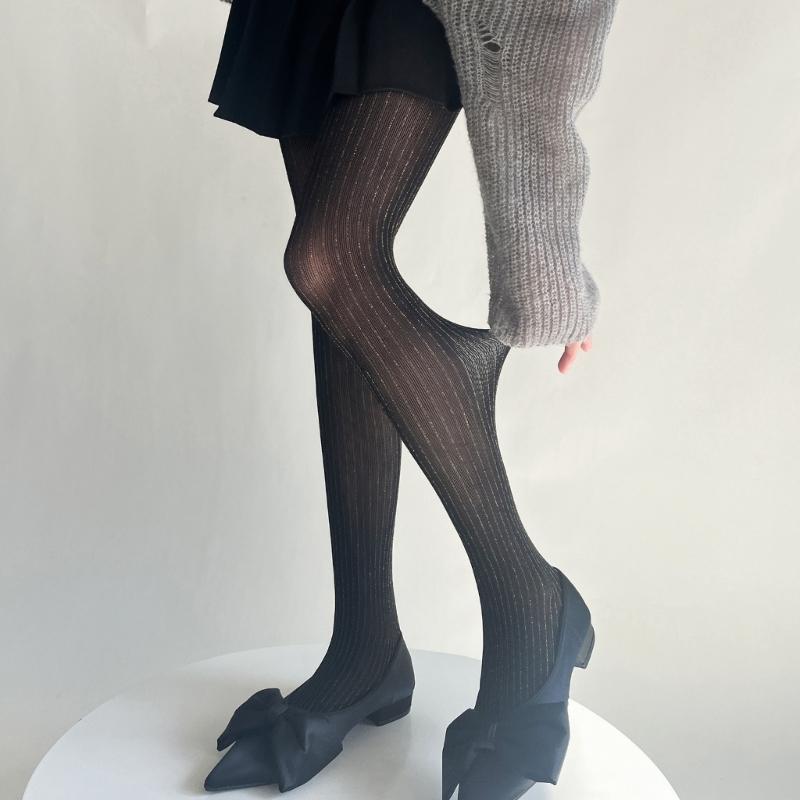 Women Thin Colored Stockings Shimmering Striped Sexy Semi Sheer Pantyhose Tights