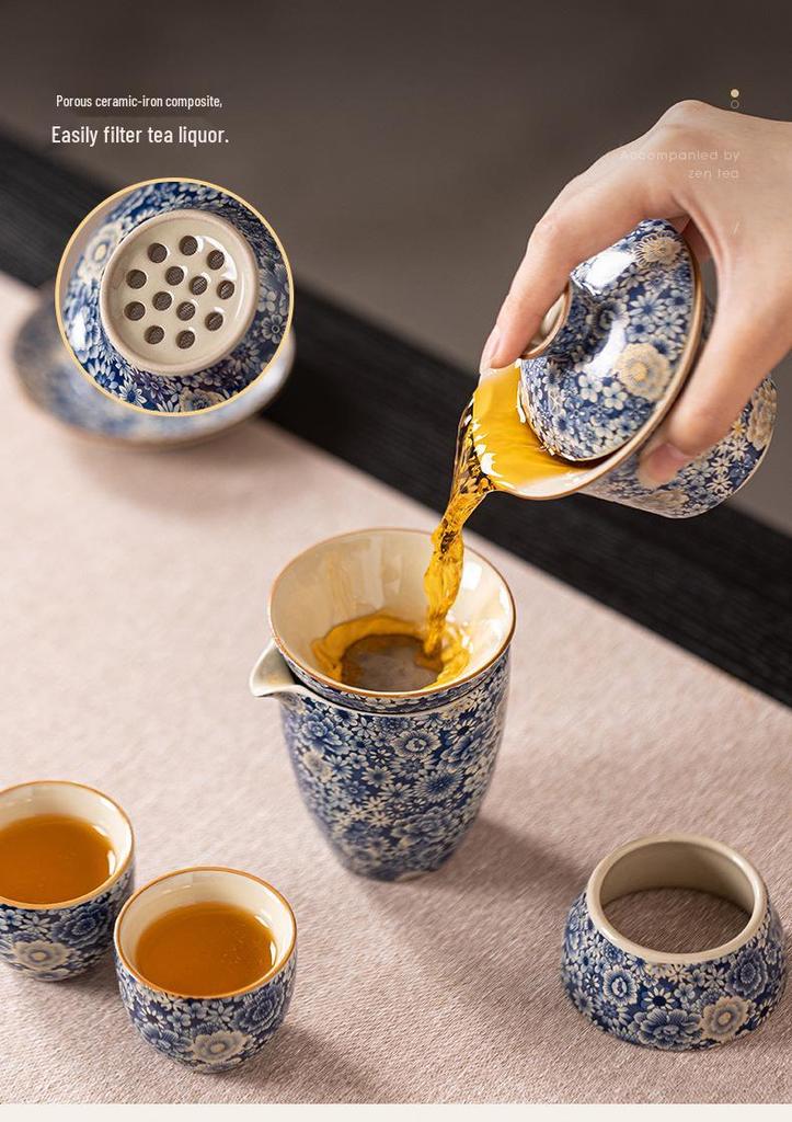 Ru Kiln Ceramic Gaiwan: Elegant Three Talents Tea Cup Set with Lid for Gongfu Brewing.