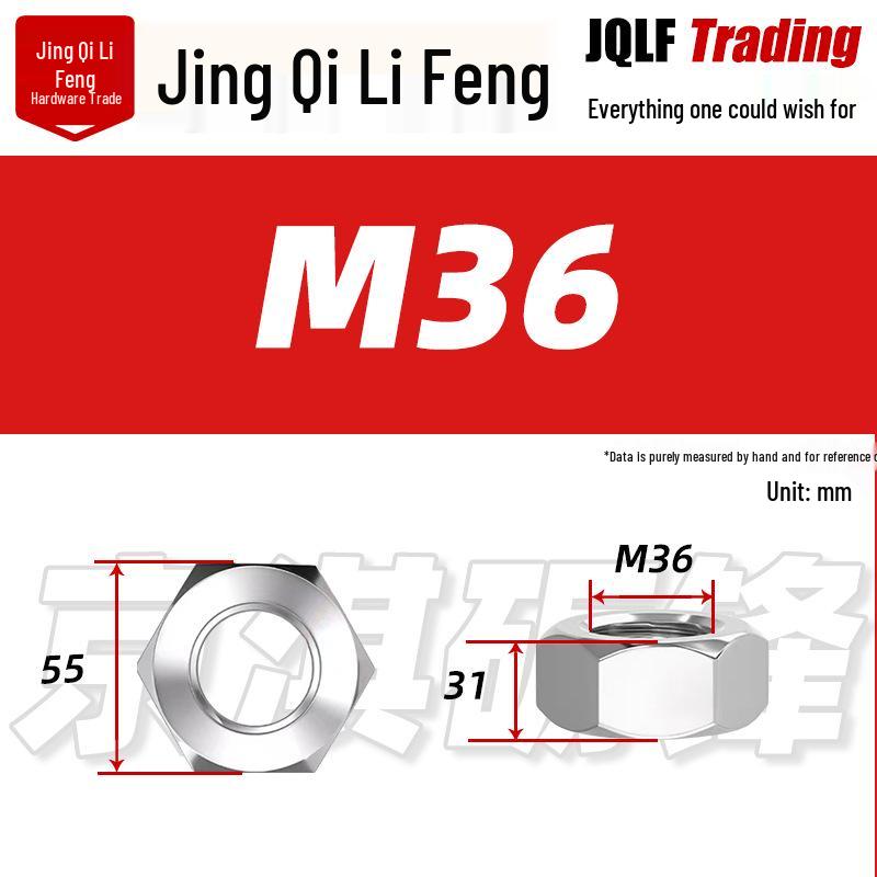 201 Stainless Steel Hex Nut: M3–M56 Fine Thread Thickened Nut