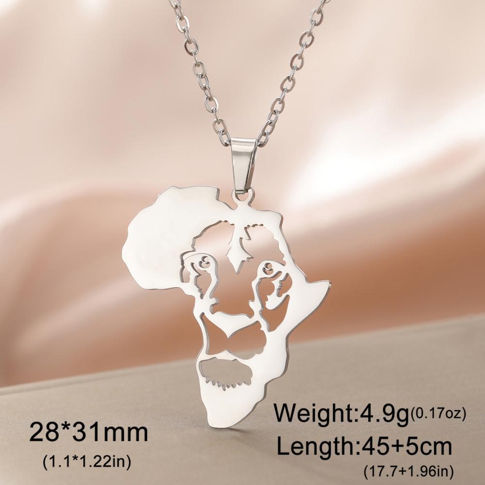 Dawapara Africa Map Maned Lion Necklace King of The Jungle Tribal Egyptian Jewelry Stainless Steel Animal Pendant