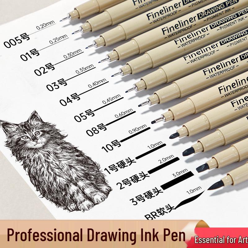 Black Fine-Liner Pen Set for Art, Hand-Painting, and Manga - Needle Tip for Detailed Line Work