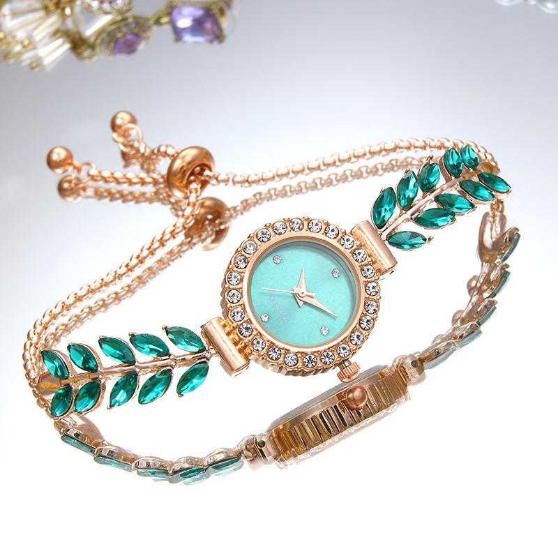 Reloj Pequeño Verde de Lujo Ligero Reloj de Cuarzo para Mujer Reloj de Pulsera Redondo con Diamantes Color Moda Retro Reloj de Alta Joyería