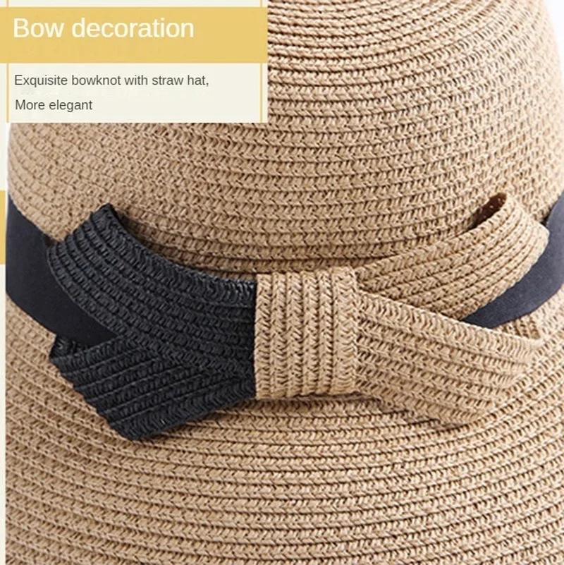 Sommermode Einfacher Stroh-Visorhut Sonnenschutzhüte Sonnenschutz Faltbar Weiblich Strandkappe für die Küste Outdoor-Hüte