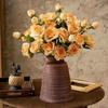 Artificial Single Stem with 3 Heads and Burnt Eges Rose,Faux Silk Artificial Flowers,DIY Artificial Flowers for Home Living Room