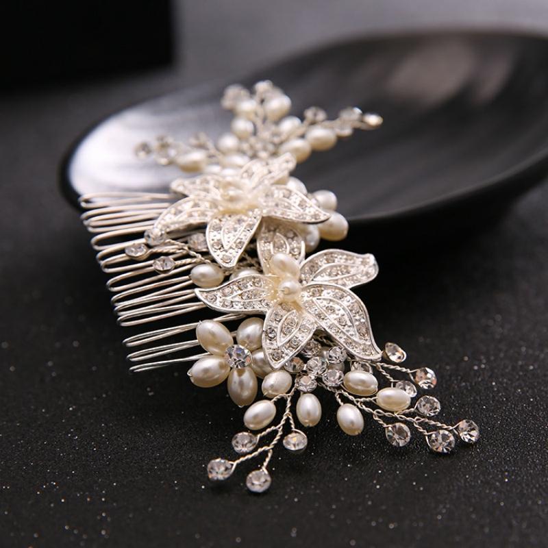 Crystal Pearl Flower Hair Comb Clip Hairpin For Women Bride Rhinestone Bridal Wedding Hair Accessories Jewelry Comb Hairpin Gift