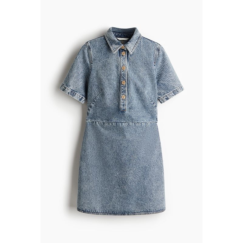 

HM Women s Clothing Dress 2025 Fall New Polo Collar French Shirt Dress Silm Denim Skirt 1265600