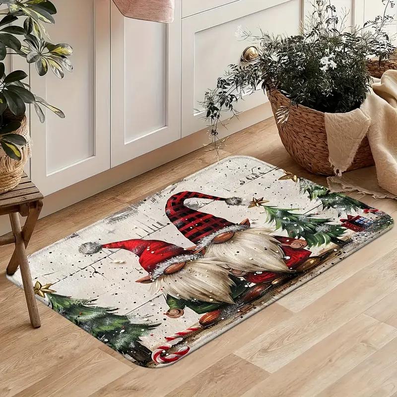 2-Piece Christmas Rug Set White-Bearded Father Christmas Design Kitchen Mat Entrance Doormat Non-Slip Festive Home Decor