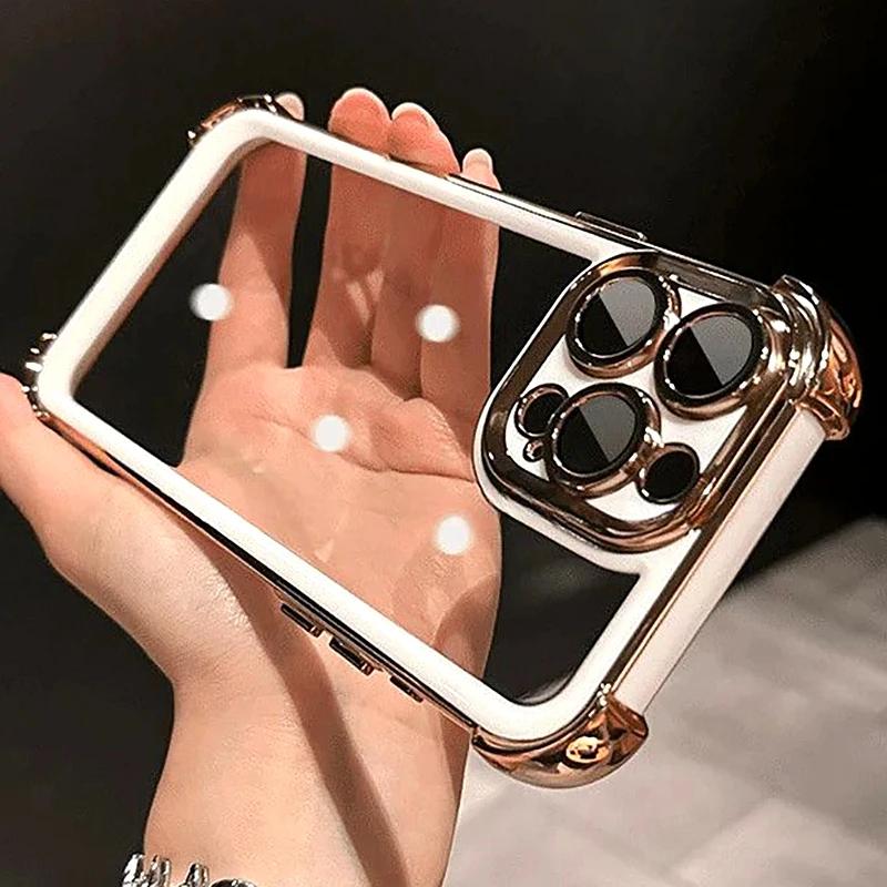 New Transparent Phone Case For iPhone 16 15 14 13 12 11 Pro Max Plus Shockproof Bumper Cover Funda With Lens Protector
