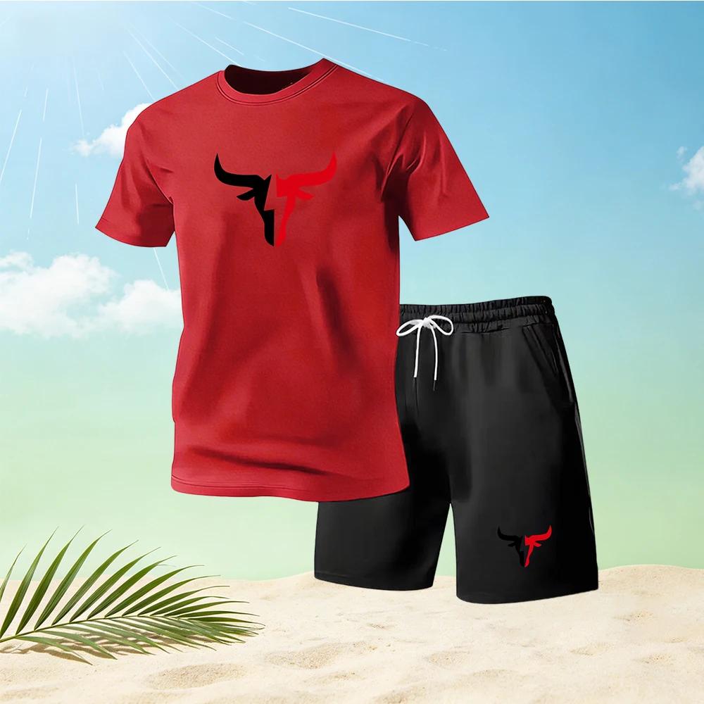 2026 Summer Men's Quick Drying Short Sleeved T-shirt and Shorts Set Urban Street Fashion Running Sports Two Piece Set Hot Sale