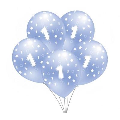 BALON NADRUK "1 " Błękitny B156 ( Zestaw 5 Szt.)