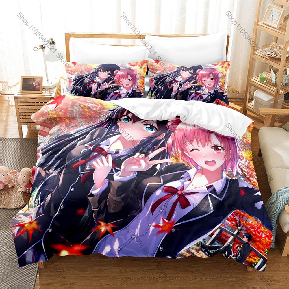 Cool Classic School Slice Of Life Anime My Teen Romantic Comedy SNAFU Oregairu Bedding Set 1 Duvet Cover + 2 Pillowcases HD Prin
