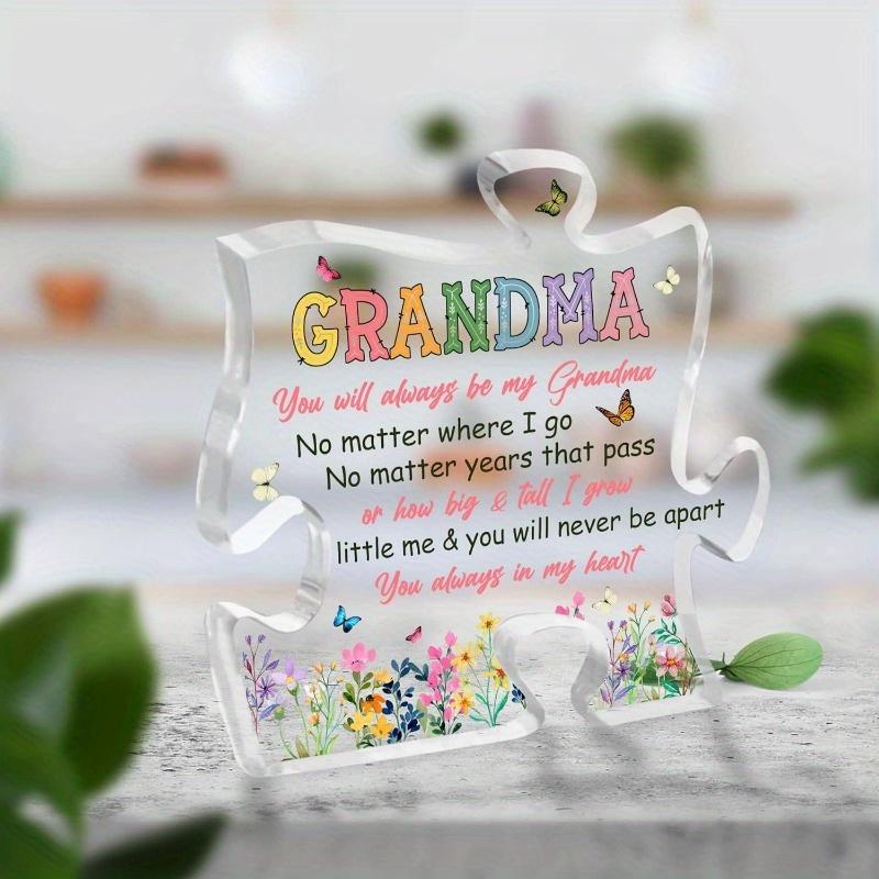 Grandma Puzzle Piece Centerpiece, Decorative Acrylic Sign with Love from Grandkids, Best Gift for Grandma Grandmother Mom
