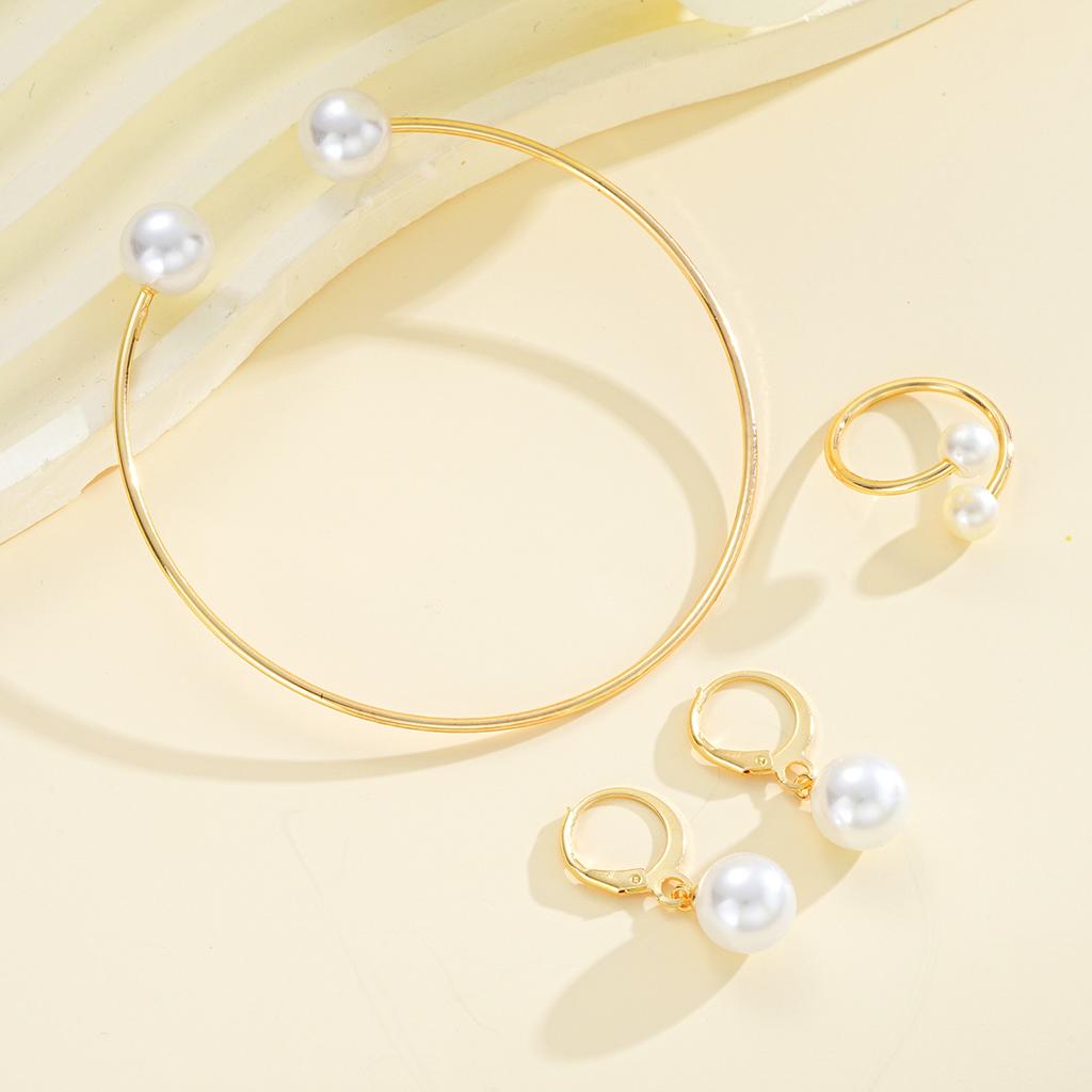 IF ME 4Pcs/Set Simple Earrings Ring Bangle for Women Vintage Exquisite Gold Color Jewelry Set Female Wedding Party Jewelry Gifts