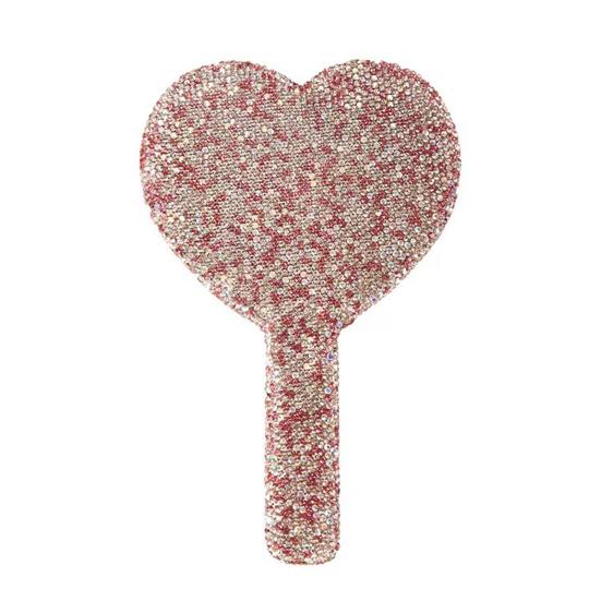 Glitter Rhinestone Makeup Mirror with Long Handle High Clarity Portable Women Vanity Mirror Round Love Heart Square Handheld Cosmetic Mirror