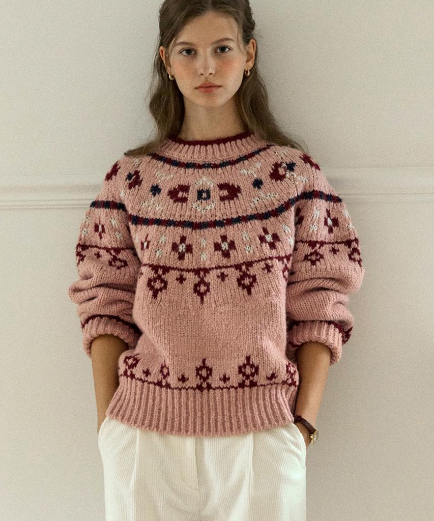OURHOPE Noel Alpaca Wool Nordic Knit - Pink