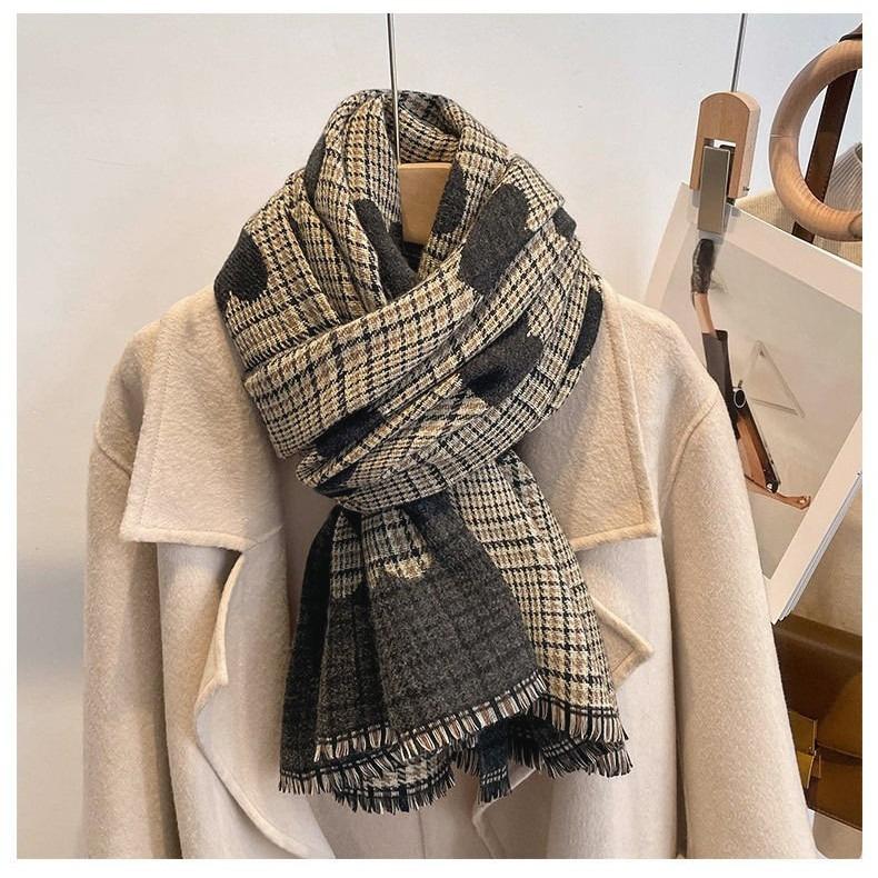 Scarf Women's Winter Fashion Versatile Houndstooth Love Shawl Outer Layer Thickened Warm High End Imitation Cashmere Scarf