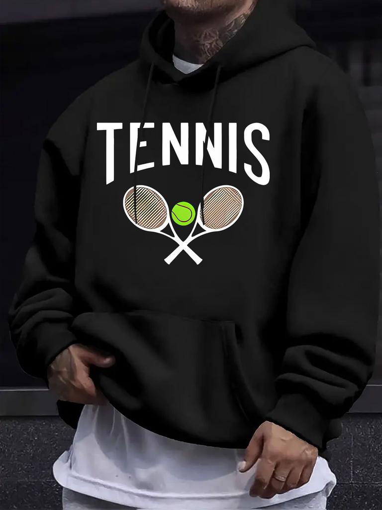 American And European Style unisex Autumn Winter Print Hoodie Long Sleeve Sweatshirt, TENNIS Racquet Logo Hooded Print Sweatshirt, Athletic Casual Sty