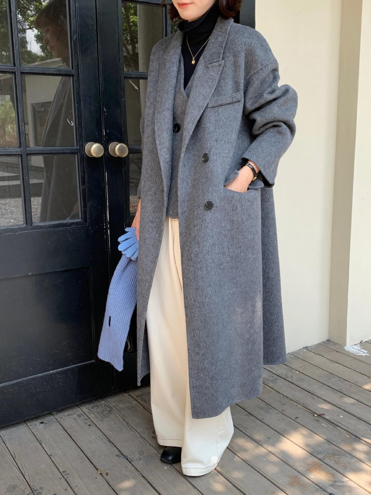 

Ветрозащитное ретро шерстяное пальто-двойка женское повседневное универсальное для поездок на работу M (average size) серый