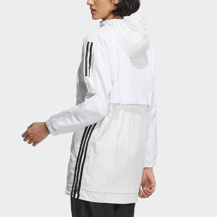 adidas Dámská konvertibilní oboustranná pruhovaná bunda s kapucí svrchní oděv bílá HE9990