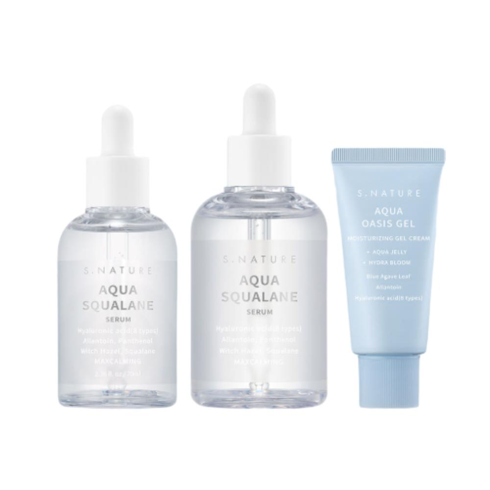 S-NATURE Aqua Squalane Serum 70ml + 100ml + Oasis Gel Cream 30ml 3-Piece Set