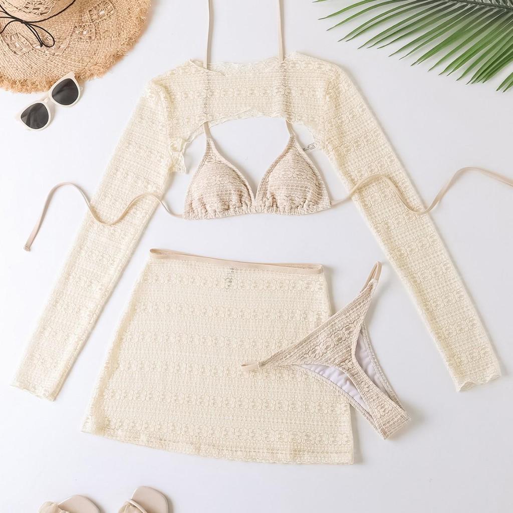 2025 Europäischer & Amerikanischer Sexy Hot Girl Vierteiliger Badeanzug Cover-Up Bikini Set