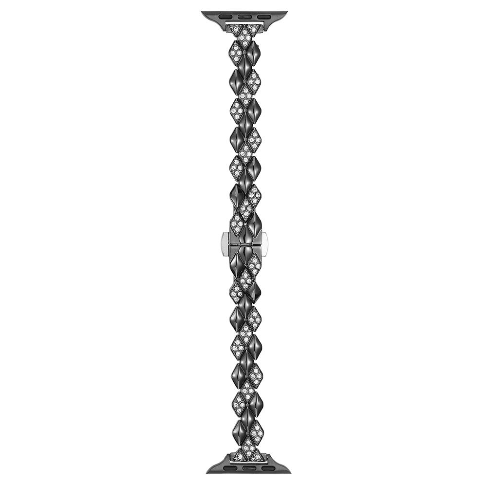 

Металлический ремешок для Apple Watch Series 10 9 8 7 SE 6 5 4 3 2 1 42 мм 41 мм 40 мм 38 мм, украшенный стразами, ромбовидный ремешок для часов Black