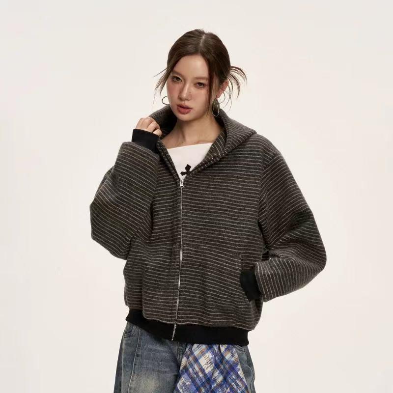 Herren Retro Streifen Kapuzenpullover Jacke - Lässiger Herbst/Winter Paar Cardigan Oberteil (Stil 2026)