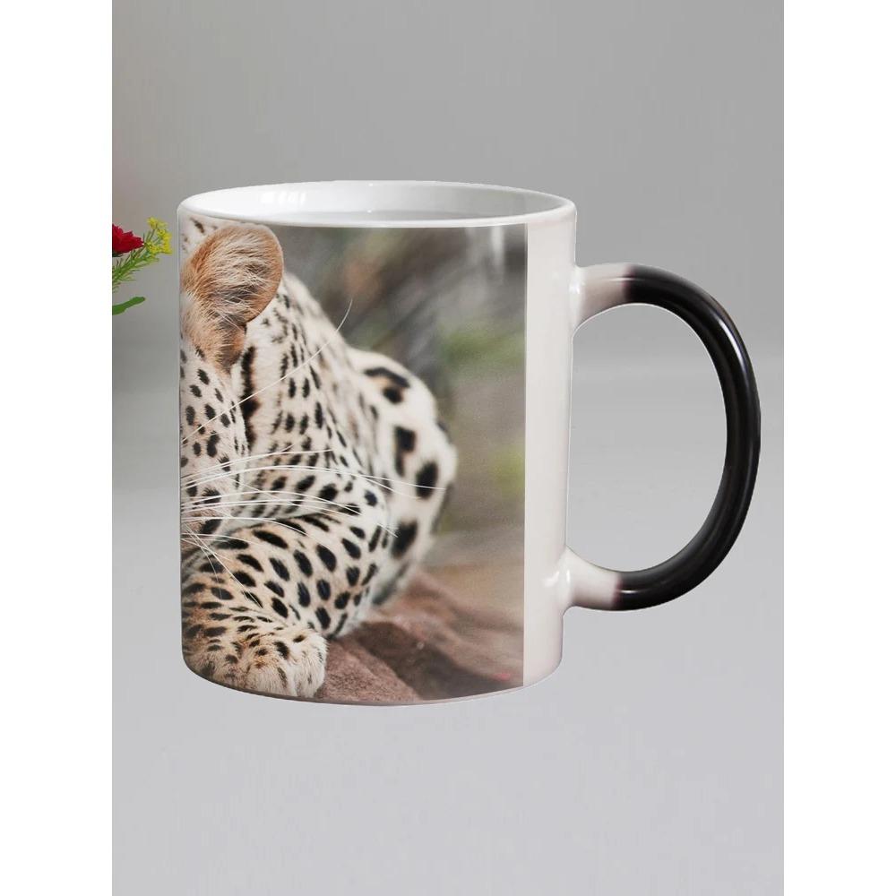 Zvířecí hrnek citlivý na teplo, Keramický magický měnící barvu čajový šálek, Vánoční dárek, Leopard, 11oz