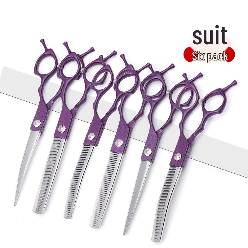 6.5-Inch Purple Pet Grooming Scissors Set: Curved, Upward, Downward, Thinning & Shaping Scissors