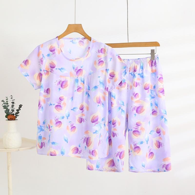 Summer Short-sleeved Home Wear Set, Women's Thin Round-neck Top, Shorts, Two-piece Loose Pajamas