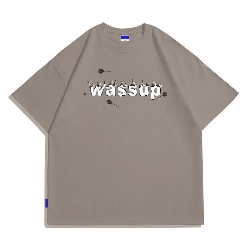 Wassup Heods Short-Sleeved T-Shirt for Men, Flame Trendy Brand, 2022 Summer Casual Top, Couple's National Trendy Brand Heavyweight